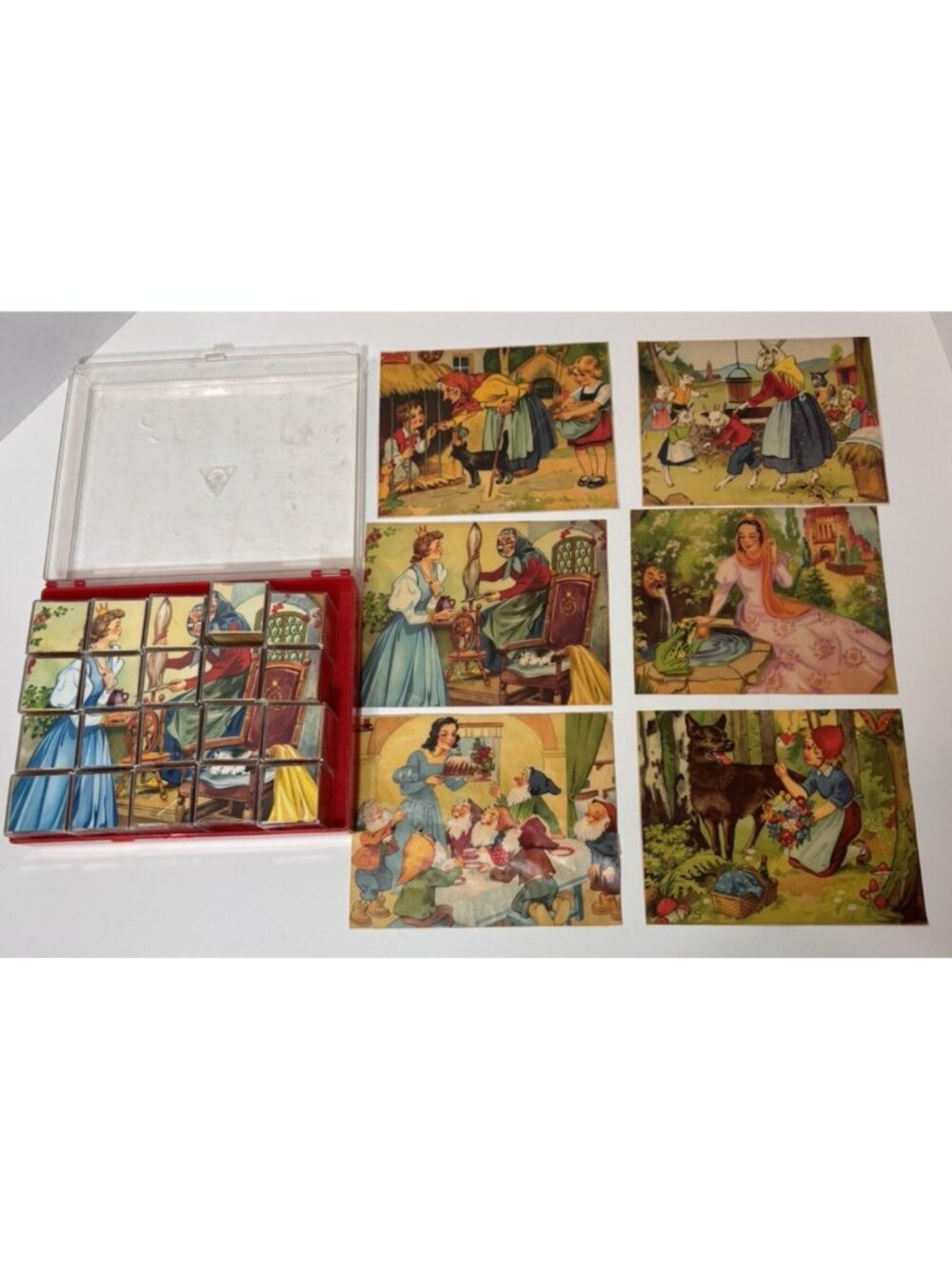 Vintage German Eichhorn Picture Block Puzzle Grimm’s Fairy Tales with Case